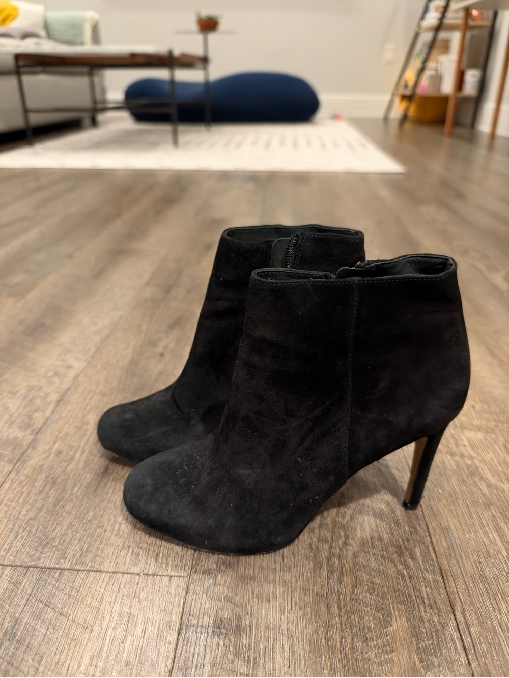 Via Spiga Black Suede Stiletto Ankle Booties with Side Zip